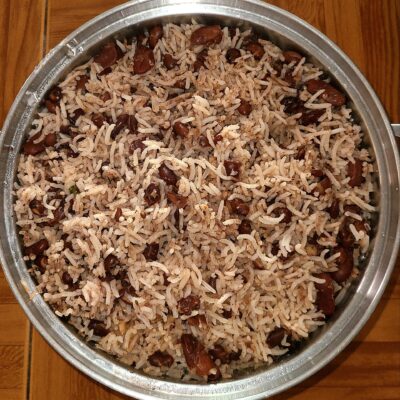 A pot of Jamaican rice and peas